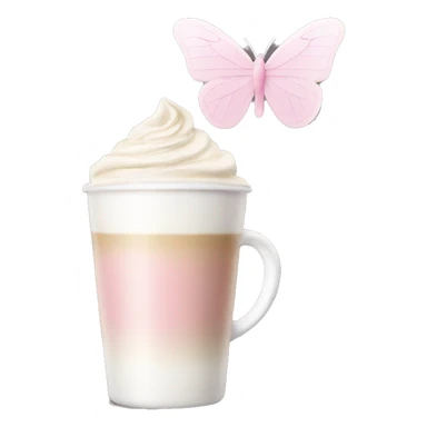 Latte coffee with the pastel pink glass and a white butterfly sticker sticker