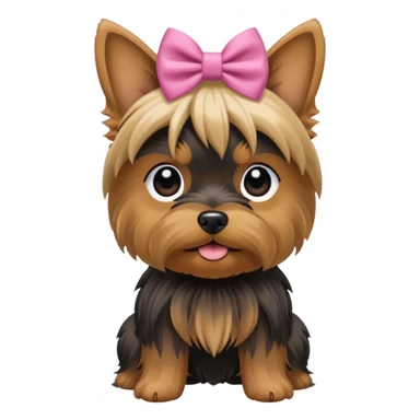 a yorkshire dog with a bow sticker