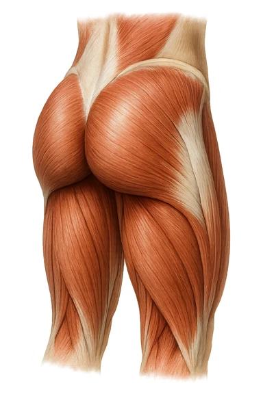 muscoli del gluteo anatomico, iperrealistico 4k, isolato su sfondo bianco sticker