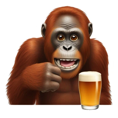 Orangutan poiting at a guinness glass sticker