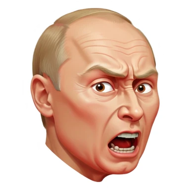 Vladimir Putin face in profile, looking sideways, screaming with intense anger, red face, furious expression sticker