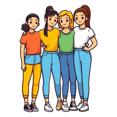 Four diverse female best friends posing together sticker