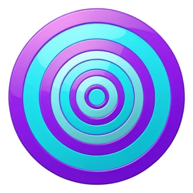 Symbolic bullseye target emoji, flat design, concentric circles, neon purple & cyan glow, holographic, digital tech, abstract sparkles, dark background, no realistic texture sticker