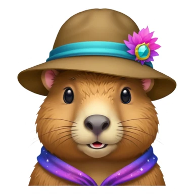 A Galaxy capybara with a hat sticker