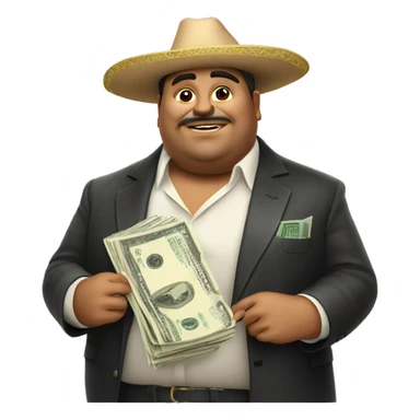 fat mexican rich man holding big money sticker