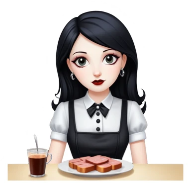 goth waitress at paris serving spam at cafe sticker