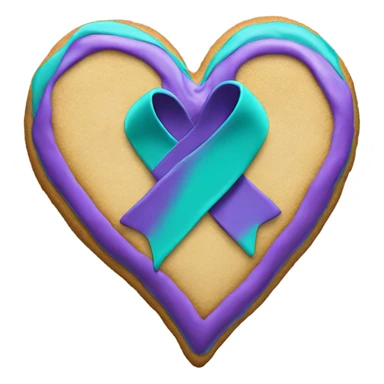 Cookie heart with teal purple awareness ribbon sticker