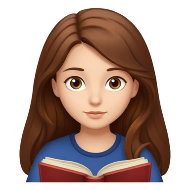 Cozy girl with long brown hair and brown eyes reading  sticker