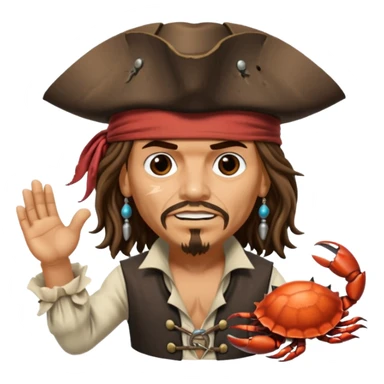 jack sparrow from the film pirates of the caribbean, shooo-ing the stone-crab.
- jack is sideways, mimicing to the left
 sticker
