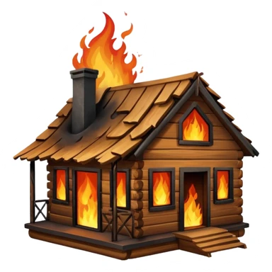 wooden cabin on fire sticker