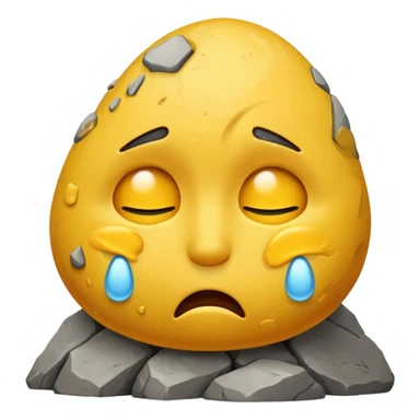 embarrased yellow emoji sqeezing eyes shut with sweat coming down the face hidding behind a rock sticker