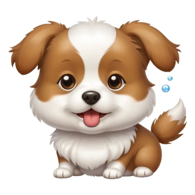 fluffy white and brown small dog blowing bubbles sticker
