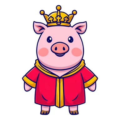 Pink pig wearing a golden crown and royal red robe, Technoblade sticker