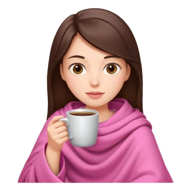Brunette girl in pink blanket drinking coffee sticker