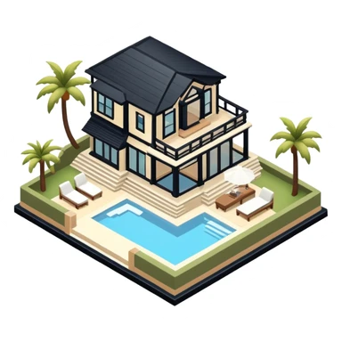 Malibu mansion, isometric dollhouse-style, realistic sticker