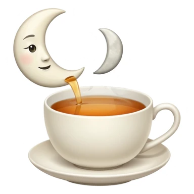 A cup of tea with a half-moon on the cup sticker