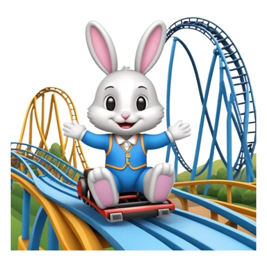 bunny mascot with a roller coaster in the background, inspired by Walibi amusement park sticker