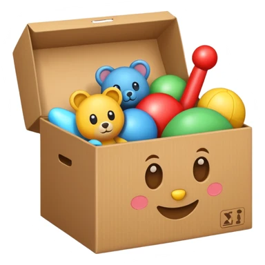cardboard box with toys sticker