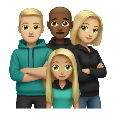 A couple with a light Brown Long hair girl and a Boy with a blonde buzzcut Both Wearing an black hoodie and the girl has light Green eyes the Boy has Blue eyes sticker