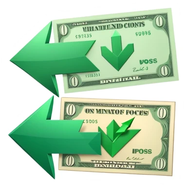 green downward-pointing arrow on the left, banknote on the right, side by side, representing lowering costs sticker
