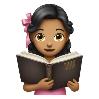 Girl with black long hair and a pink bow in her hair reading Bible  sticker