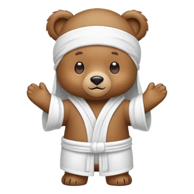 Full-body standing brown bear wearing a white durag on its head, cute emoji style sticker