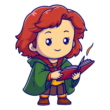 Cute Hermione casting a spell, Gryffindor colors sticker