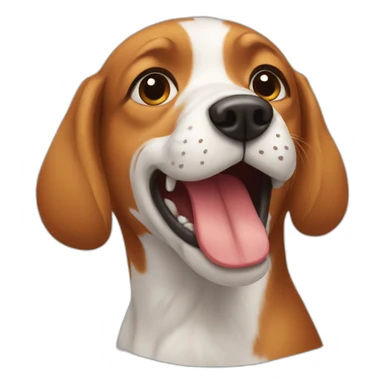 A dog who eat a red head sticker