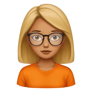 woman with glasses and orange shirt not smiling sticker