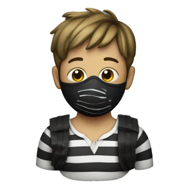 A boy with a striped shirt and a black mask and a money bag sticker