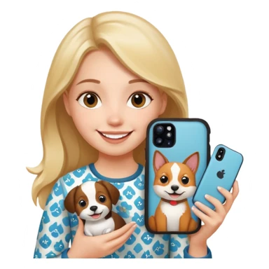 girl holding an iphone case with a pattern with pets faces  sticker
