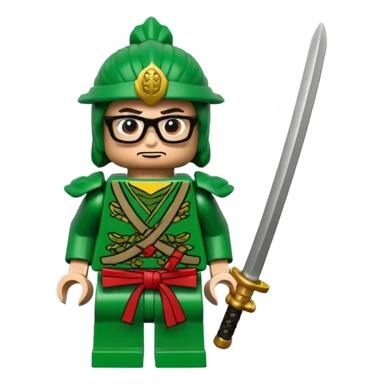 lego Samurai with glasses, Warrior in green samurai armor, with katana sticker