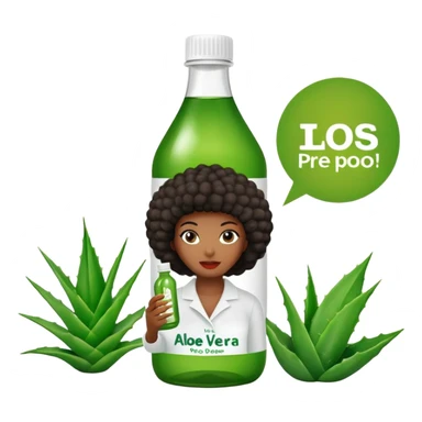 Bottle of Aloe Vera Pre-Poo. The label on the bottle should have a picture of a black woman with afro holding aloe. vera leaf. sticker