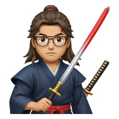 Long Haired Samurai with Glasses, Warrior with glasses cleaning katana sticker