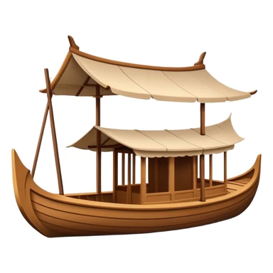 Traditional Chinese wooden boat on West Lake Hangzhou, simplified cute emoji style, wooden rowing boat with canopy, cartoon style sticker