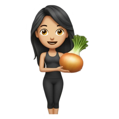 dark long hair yoga teacher feminine with an stinking onion in her hands sticker