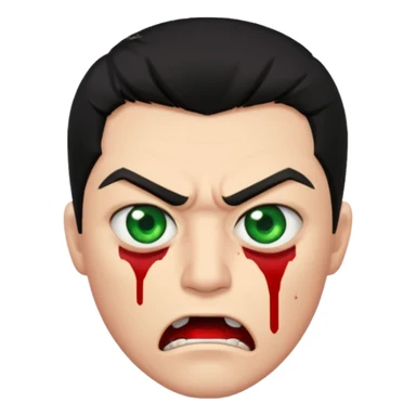 guy with black hair and blood at the mouth with green eyes very angry sticker