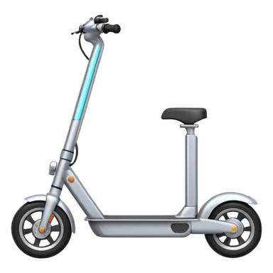 A futuristic electric scooter emoji made of silver chrome, sleek minimal frame, smooth metallic surface, subtle reflections, modern urban design, iOS emoji style, centered, clean white background sticker