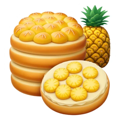 Chinese Pineapple Bun with crispy yellow top crust, simplified emoji style with bold outlines and bright colors, cartoon style Bolo Bao pastry sticker