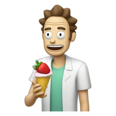 rick from rick and morty eating a strawberry lemon gelato sticker