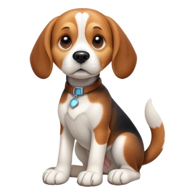 cinematic-[beagle dog]-realistic-full-body-sitting-emoji,-tail-resting-loosely-beside-its-paws,-head-tilted-dramatically,-sleek-[beagle]-fur,-simplified-yet-realistic-focused-features,-highly-detailed,-glowing-with-an-almost-sarcastic-glow sticker