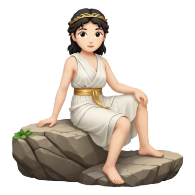 dark haired greek goddess sitting on a rock sticker