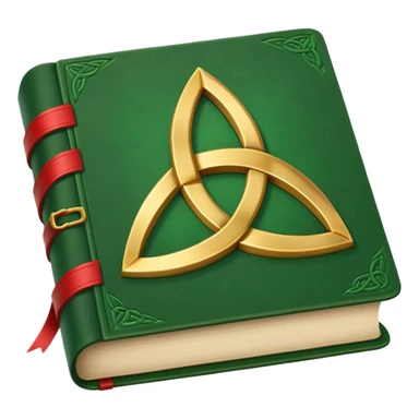 a green closed book with a golden triquetra on it with a red ribbon between the paged sticker