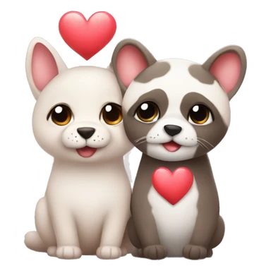 Two different cute animal couple love with heart sticker