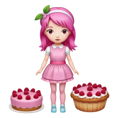 Isolated detaile illustration modern raspberry torte doll figurine full body with pink hair and a hairband standing sticker