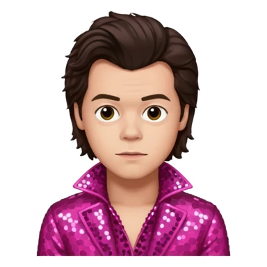 Harry Styles from One Direction with light skin, dark brown hair, dark pink sequin outfit sticker