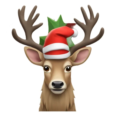A stag with an xmas hat sticker