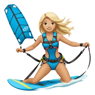 Blonde long haired ladie Kitesurfing with harness sticker