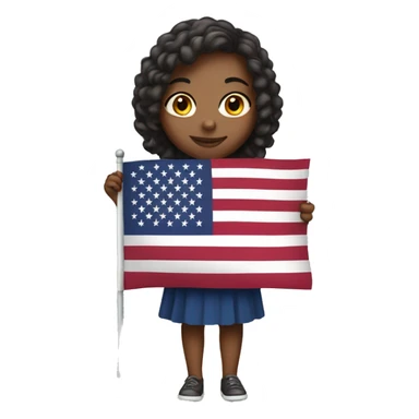 A girl holding Us flag sticker