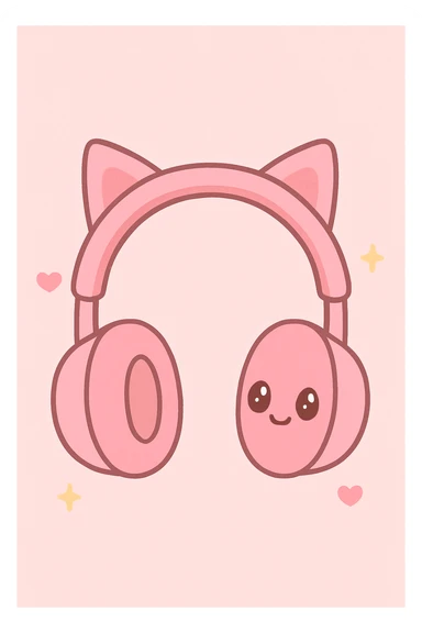 kawaii style pink headphones with pink cat ears sticker